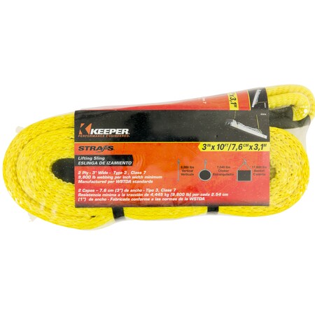 Keeper 10'X3" Lift Sling, 2 Ply, Flat Loop, 8800/7040/17600 2634